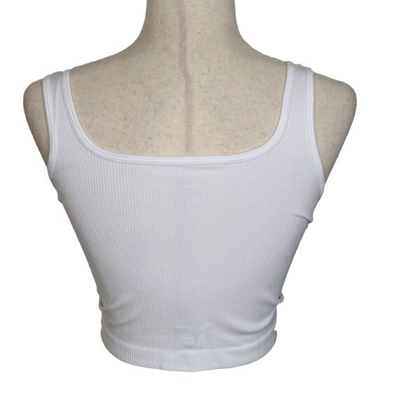 OQQ White Ribbed Seamless Stretchy Square Neck Cropped Tank Top Size Large - Picture 3 of 6